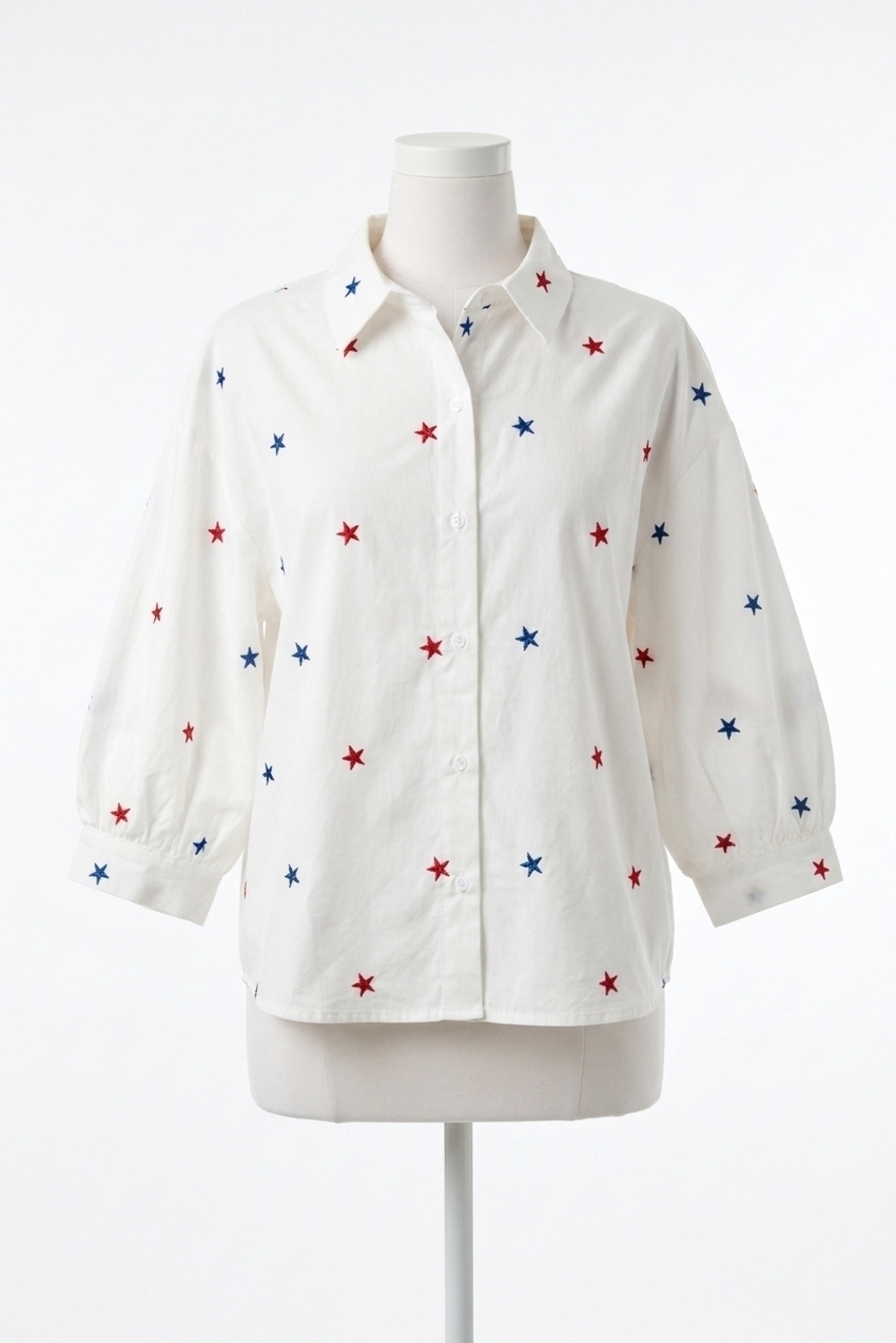 NEW DAY + MOON stars fireworks stars button up top in white